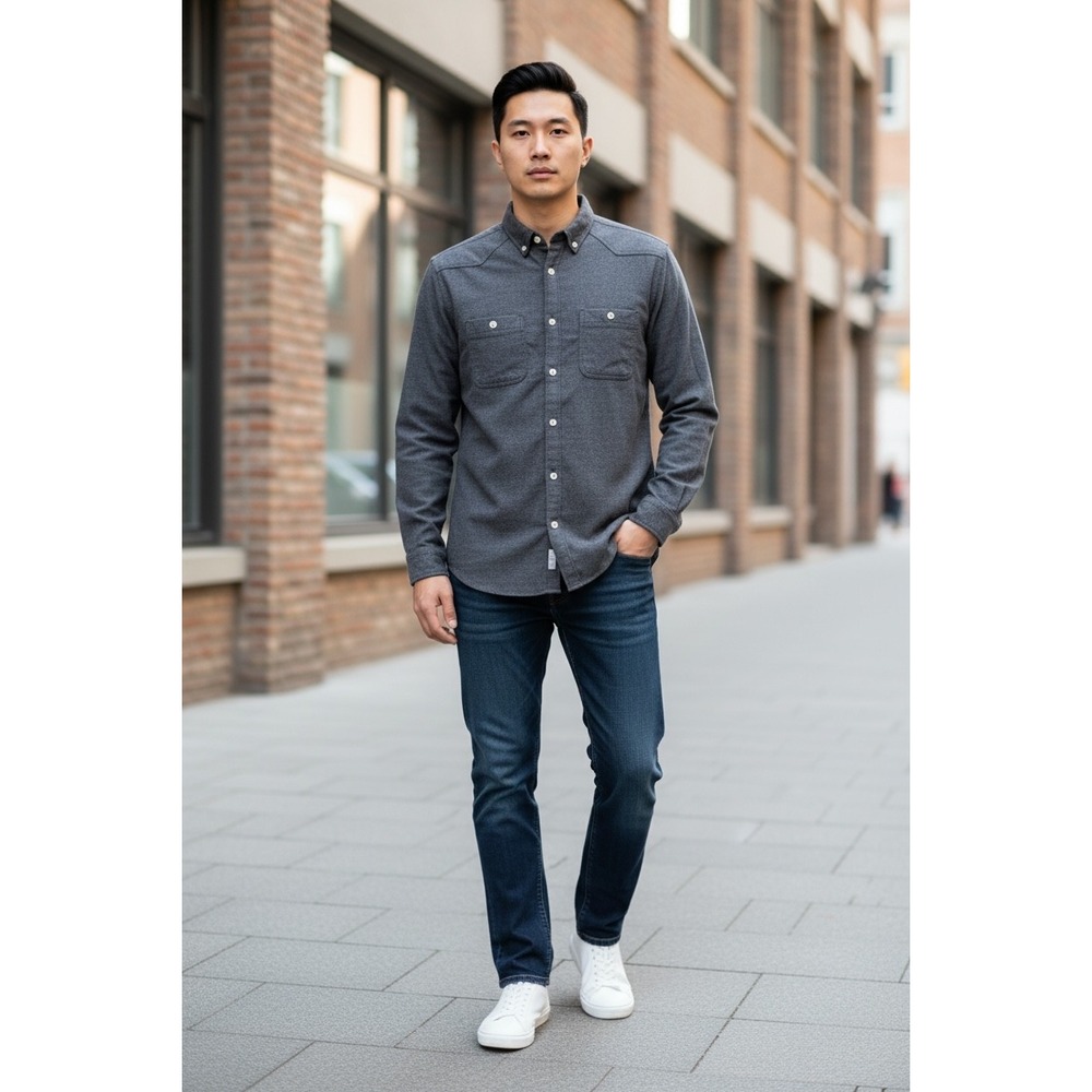 Tom Tailor Denim Mens Relaxed Fit Button Down Shirt Gray Size M